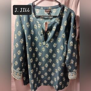J. Jill Teal Floral Blouse